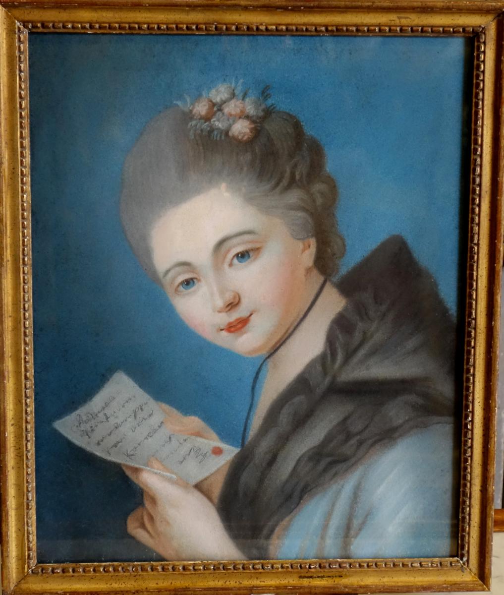 Pastel d'Une Jeune Femme Epoque Louis XVI-photo-2