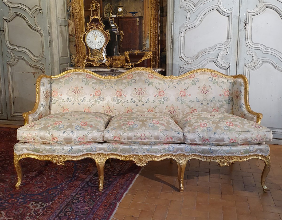 Louis XV Golden Wood Cheeks Sofa-photo-4