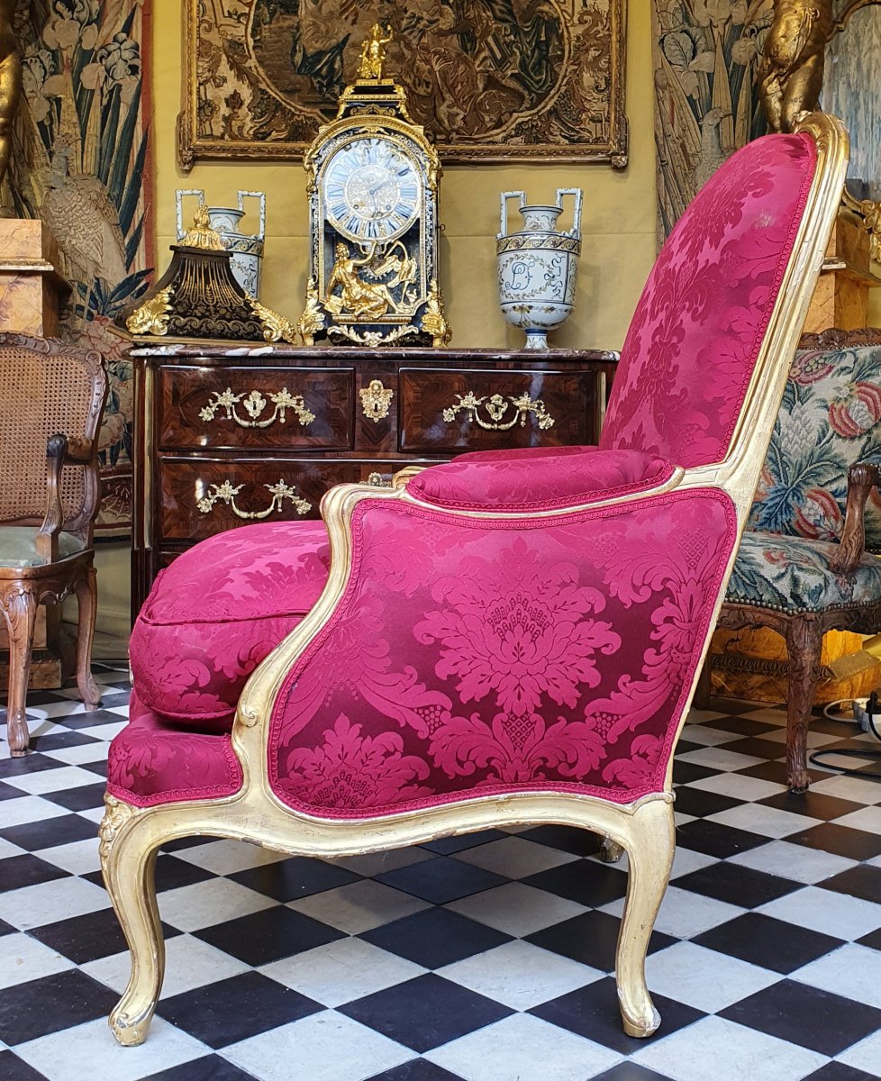 Large Bergère En Bois Doré Epoque Louis XV-photo-1