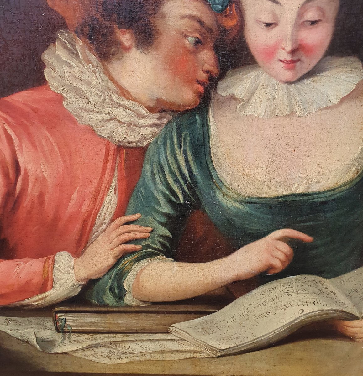 Important Tableau "La Leçon de Musique " Epoque Louis XVI-photo-4