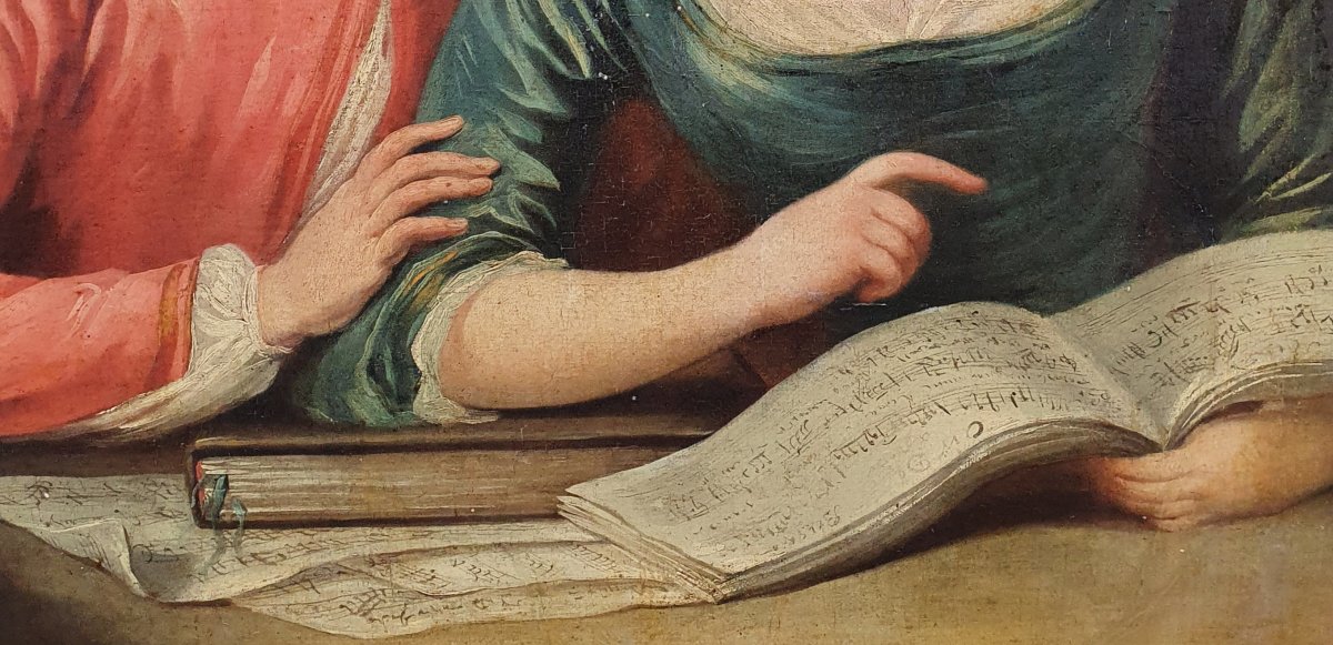 Important Tableau "La Leçon de Musique " Epoque Louis XVI-photo-1