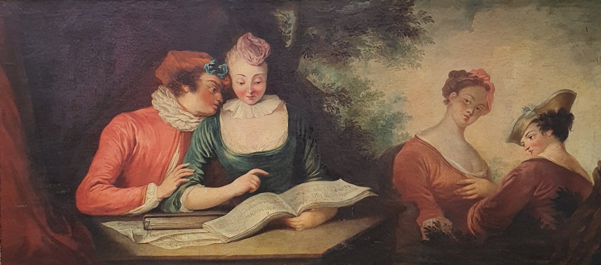Important Tableau "La Leçon de Musique " Epoque Louis XVI-photo-2