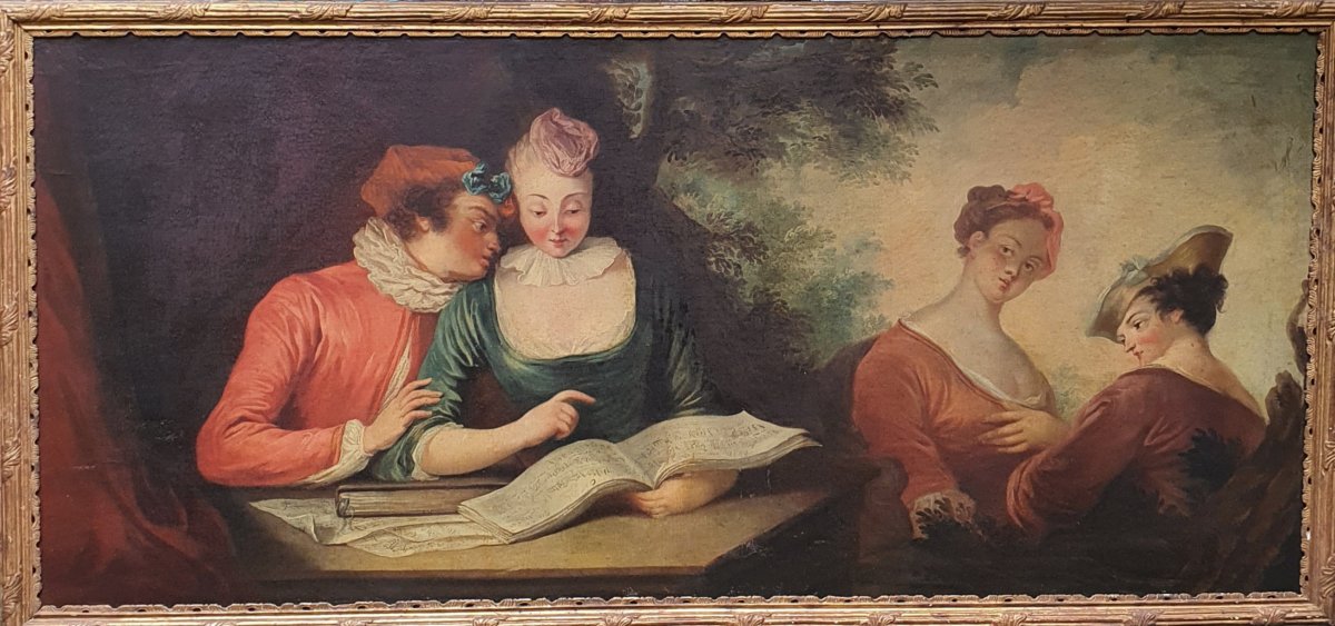 Important Tableau "La Leçon de Musique " Epoque Louis XVI-photo-3