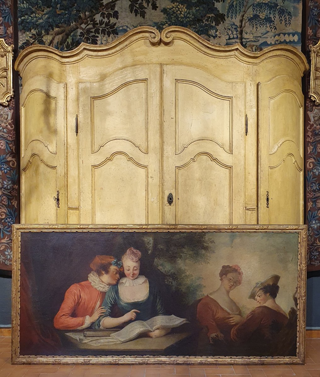 Important Tableau "La Leçon de Musique " Epoque Louis XVI