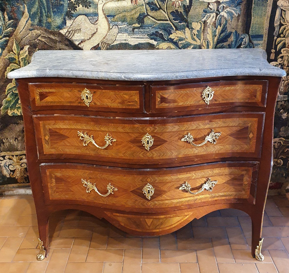 Important Curved Shape Commode Louis XV Period-photo-3