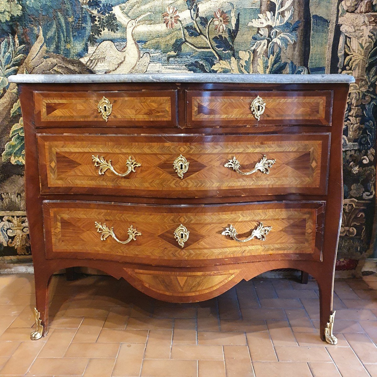 Important Curved Shape Commode Louis XV Period-photo-4