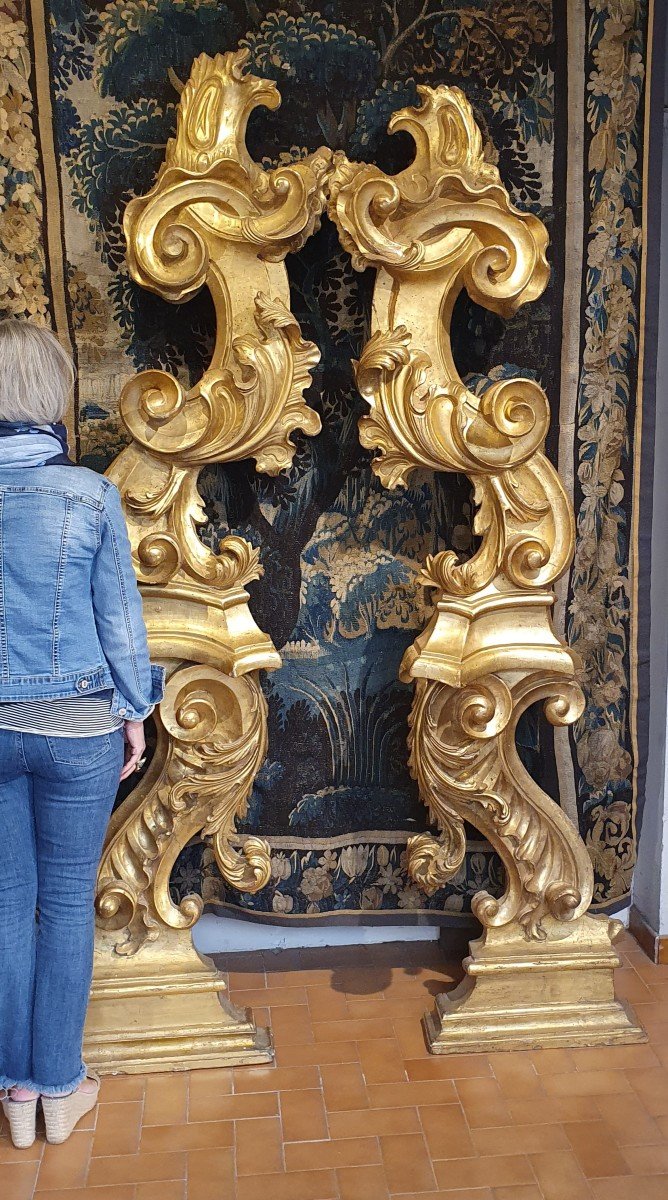 Importants Eléments d'Architecture En Bois Doré Epoque XVIIIème Siècle-photo-1