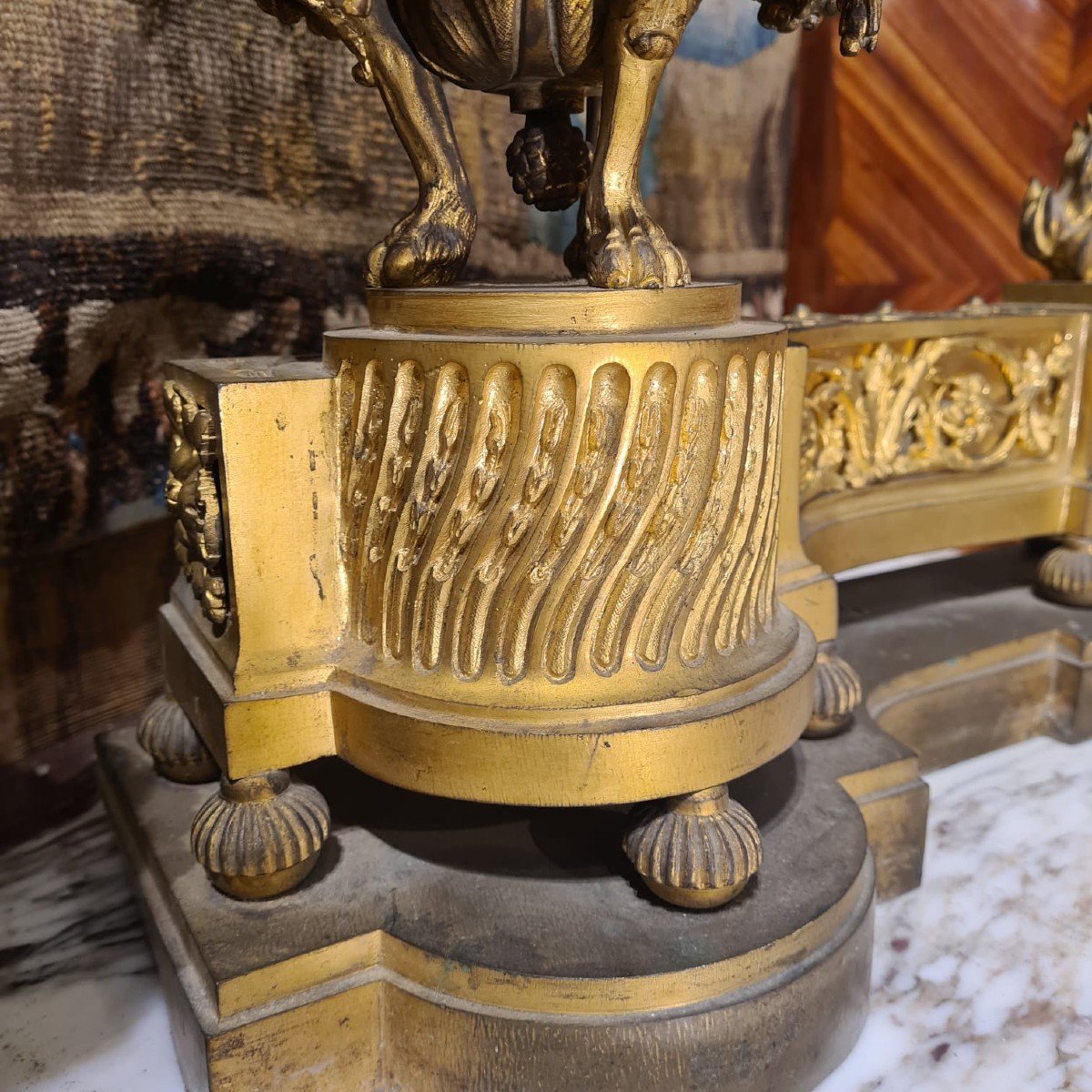 Paire De Chenets  En Bronze Doré Epoque Louis XVI-photo-4