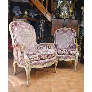 Paire de Bergères à Dossiers à la Reine Style Louis XV