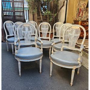 Ensemble de Six Chaises et Deux Fauteuils de Style Louis XVI