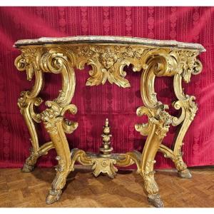 Importante  Console en Bois Doré XIXème Siècle