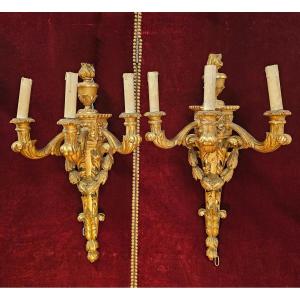 Pair Of Large Gilded Wooden Wall Sconces No. 1 