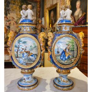 Pair Of Covered Pedestal Vases About 1850