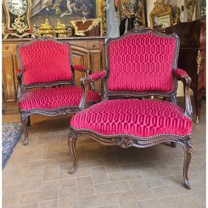 Paire de Larges Fauteuils Style Louis XV