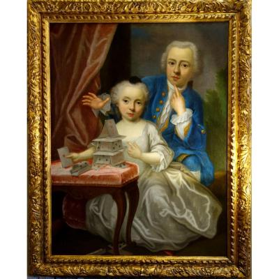 Portraits "le Château De Cartes" Epoque Louis XV