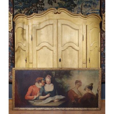 Important Tableau "La Leçon de Musique " Epoque Louis XVI