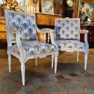 Pair Of Louis XVI Period Flat Back Armchairs