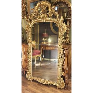 Grand Miroir En Bois Doré d'Epoque Louis XV