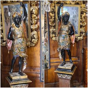 Pair Of Important Polychrome Wooden Statues From The XIXth Century