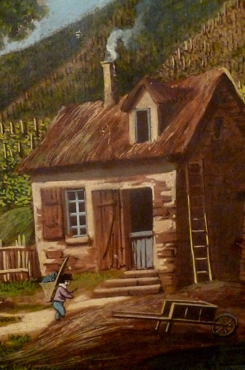 Large Gouache "the Harvest" Romantic Period 1820/1830-photo-3