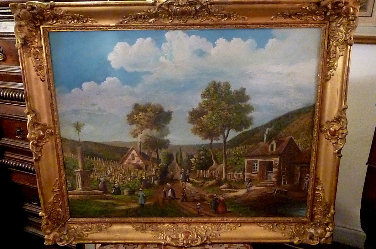 Large Gouache "the Harvest" Romantic Period 1820/1830-photo-7