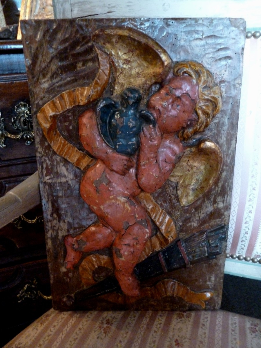 Carved Panel Louis XV Period Cupid-photo-8