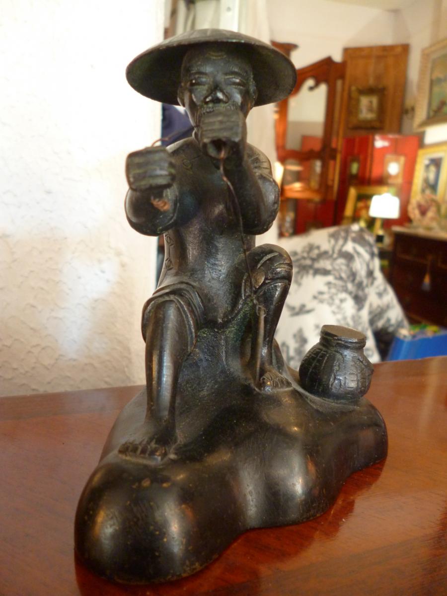 Bronze Asian Fisherman Nineteenth-photo-2