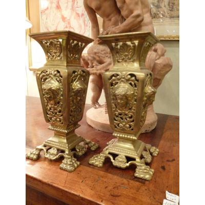 Pair Of Gilt Bronze Vases Deco
