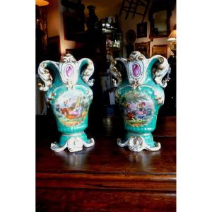 Pair Of Old Paris Vases XIX E Time