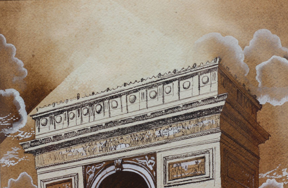 Arc De Triomphe - Modern School XXth In The Style Of Alfred Courmes (1898-1993)-photo-2