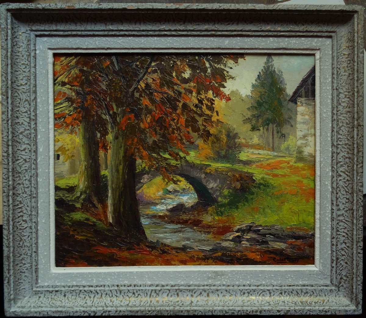  Gaston Thiery (1922-2013) " Le pont romain, v. 1960 " Creuse, Ecole de Crozant, élève de Detroy, Fresselines...