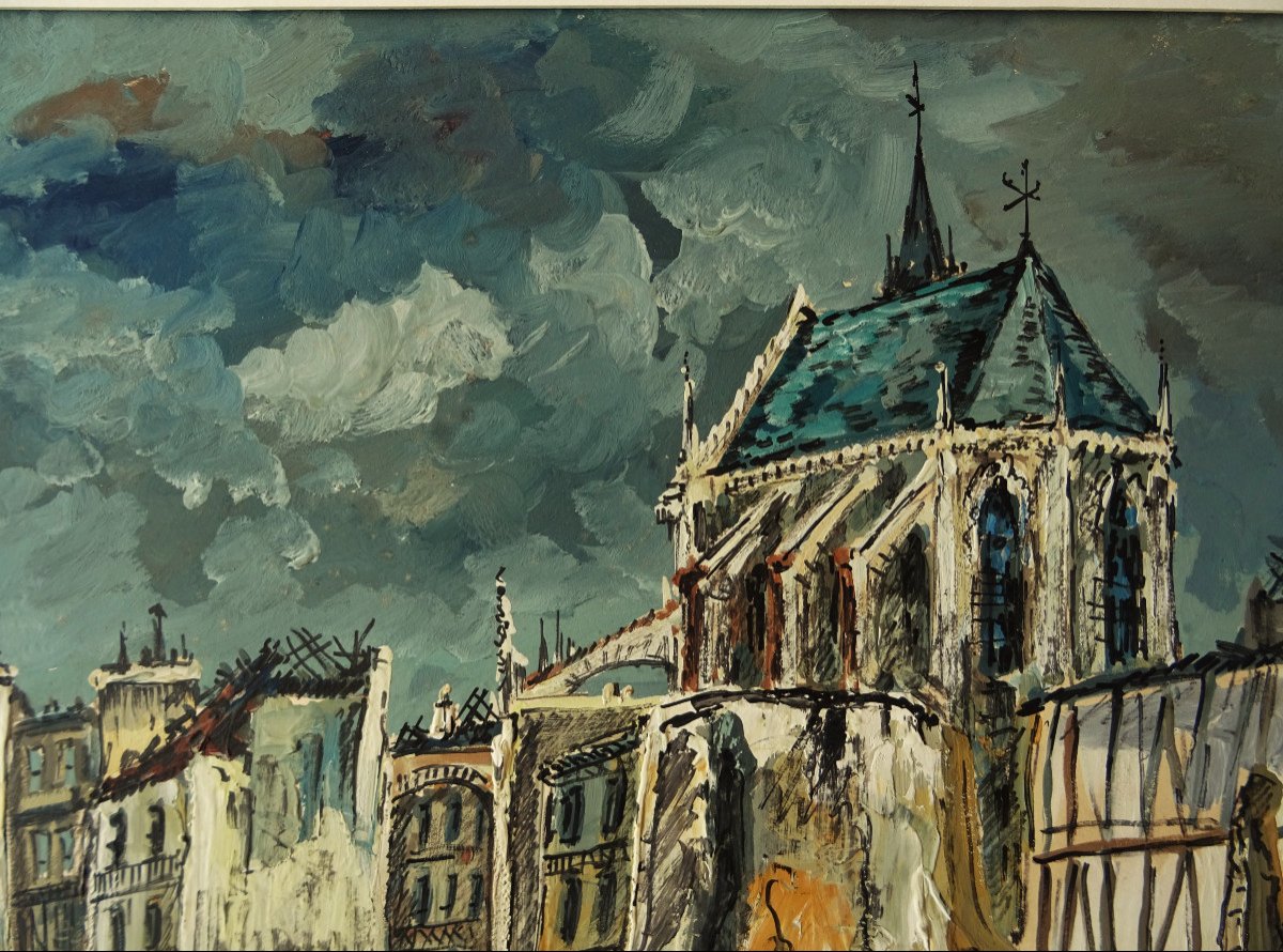 Lp Robert Lavoine (1916-1999) "rouen, Saint Eloi And The Ruins 1944" Expressionist Born In Ca-photo-4