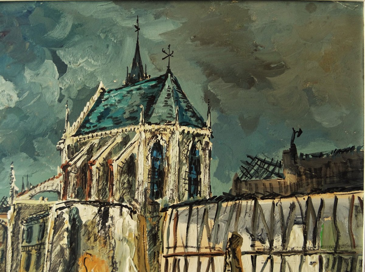 Lp Robert Lavoine (1916-1999) "rouen, Saint Eloi And The Ruins 1944" Expressionist Born In Ca-photo-1