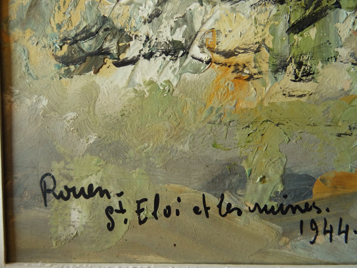 Lp Robert Lavoine (1916-1999) "rouen, Saint Eloi And The Ruins 1944" Expressionist Born In Ca-photo-7