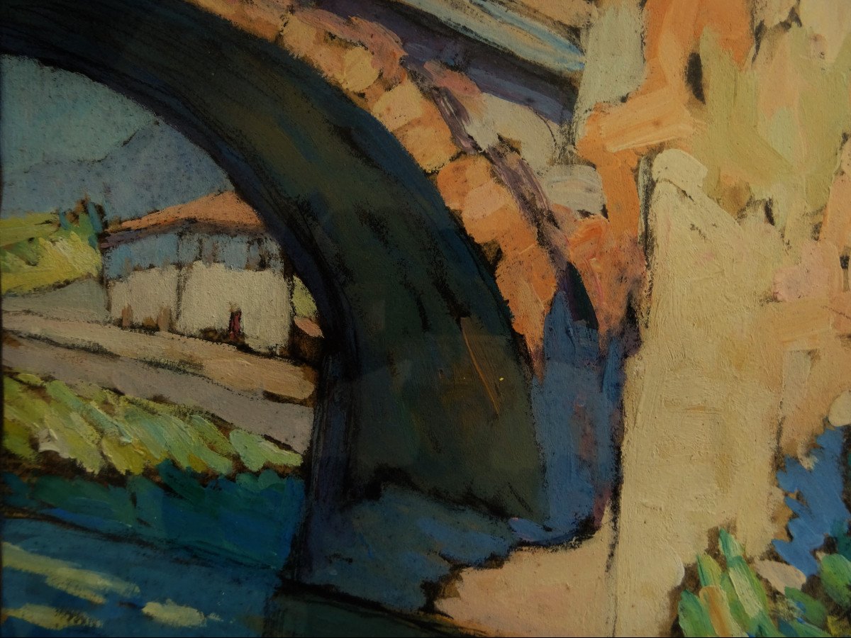 Paul Louis Mestrallet (1886- ? ) " Pont de Sospel 1930" Post-impressionniste Français, Provence, Ile d'Yeu, Bretagne...-photo-3
