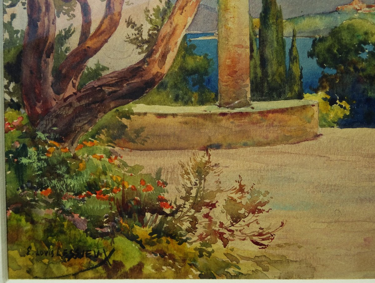 Ernest Louis Lessieux (1874-1938) "pergola On The Riviera, Roquebrune? "charentaise School, î-photo-1