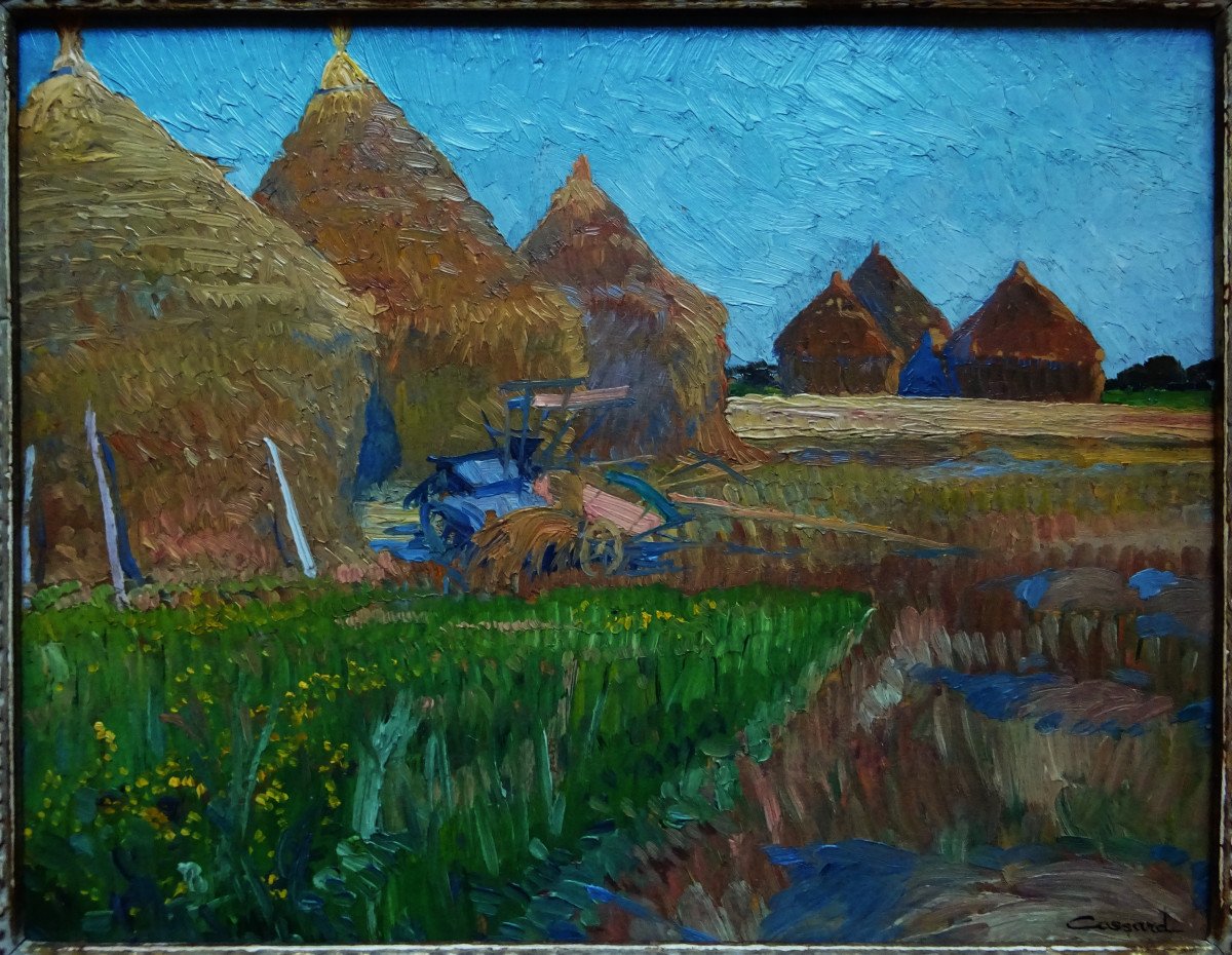 Adolphe Cossard (1880-1952) "Fin de moisson aux Rotoirs, Eure " Peintre Corse, Maurice Dufrène, Van Gogh, Normandie-photo-2