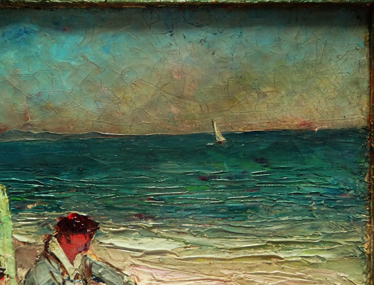 Louis Bonamici (1878-1966) "sailors Ravauding Their Net, Martigues" Provencal School, Pastour-photo-5