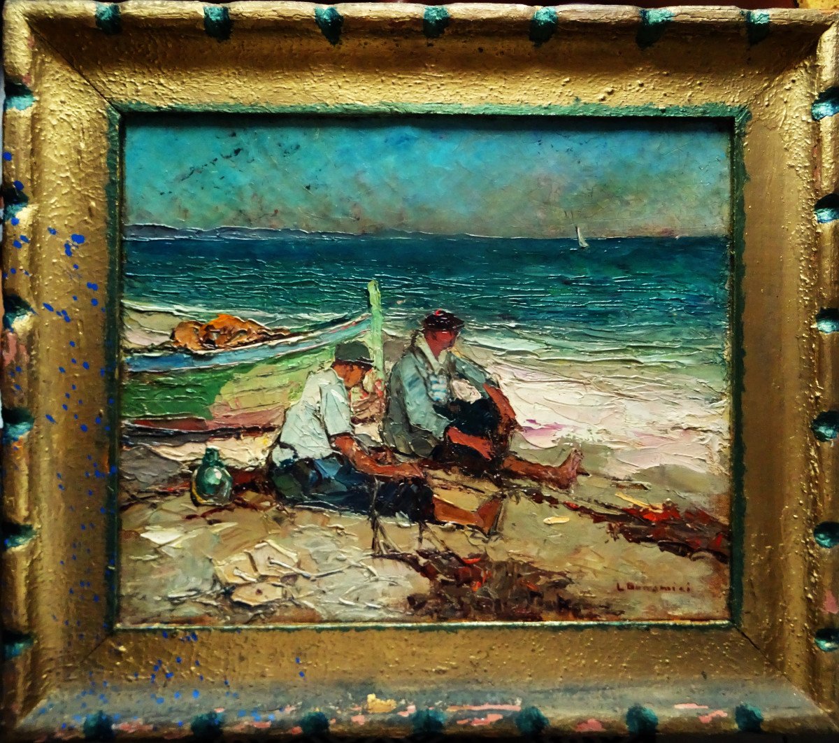 Louis Bonamici (1878-1966) " Marins ravaudant leur filet, Martigues " Ecole Provençale, Pastour, Mattio, Marseille...