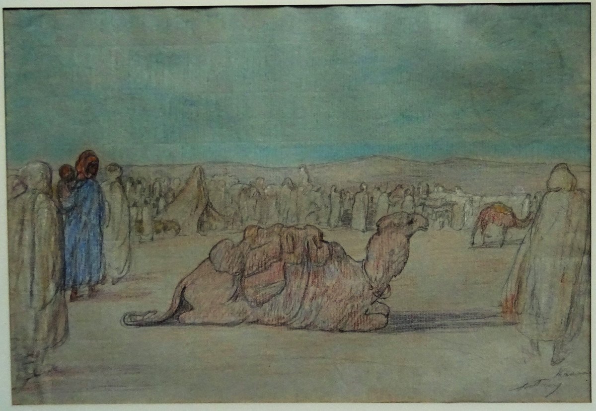  Léon Detroy (1859-1955) "Place du marché à Kairouan, Tunisie 1913/19 " Ecole de Crozant, Orientaliste, Guillaumin, Creuse...-photo-2