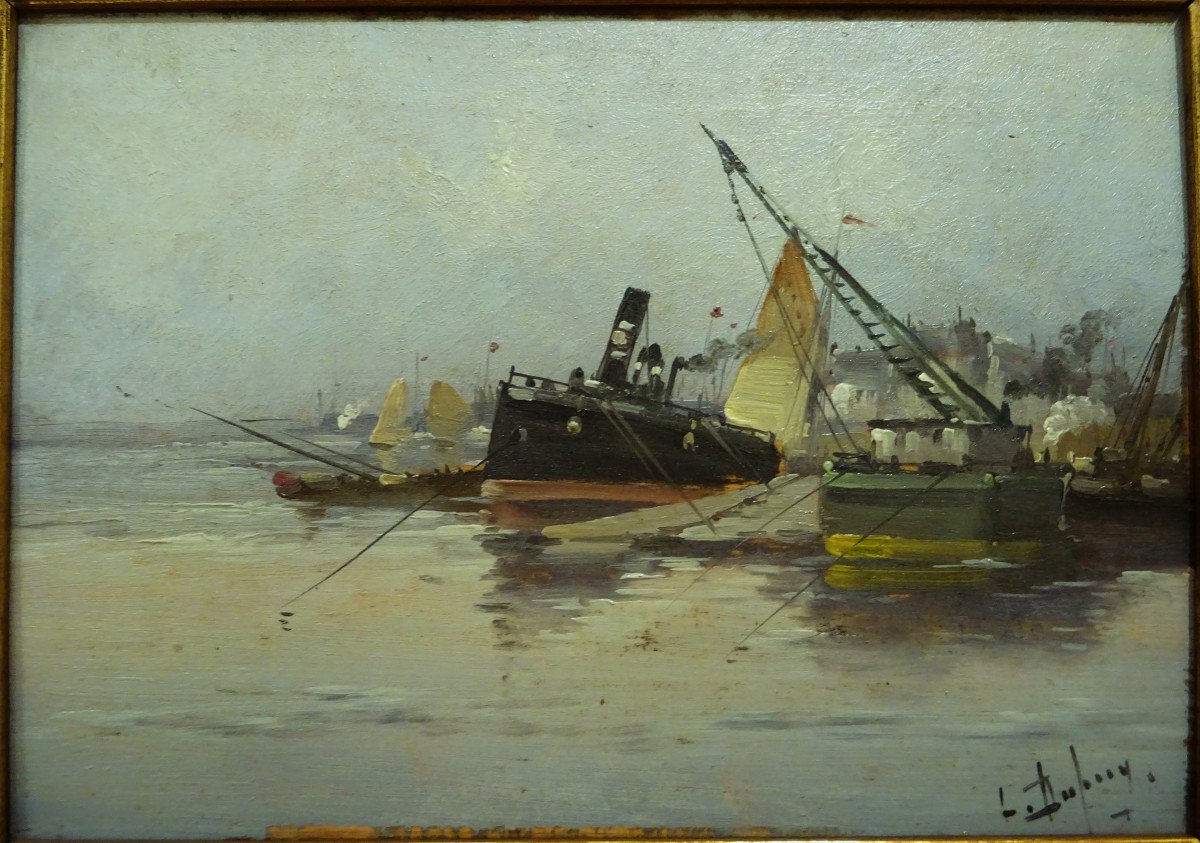 Eugène Galien Laloue signé Léon Dupuy ( 1854-1941) " Scène de port animé " Grand peintre parisien, Cortès, Barnoin, Smith...-photo-2