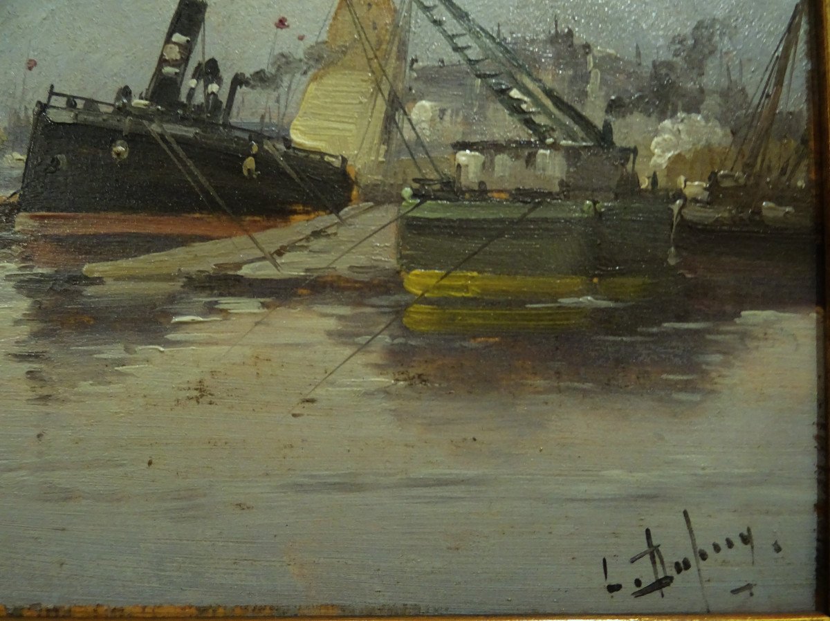 Eugène Galien Laloue signé Léon Dupuy ( 1854-1941) " Scène de port animé " Grand peintre parisien, Cortès, Barnoin, Smith...-photo-1