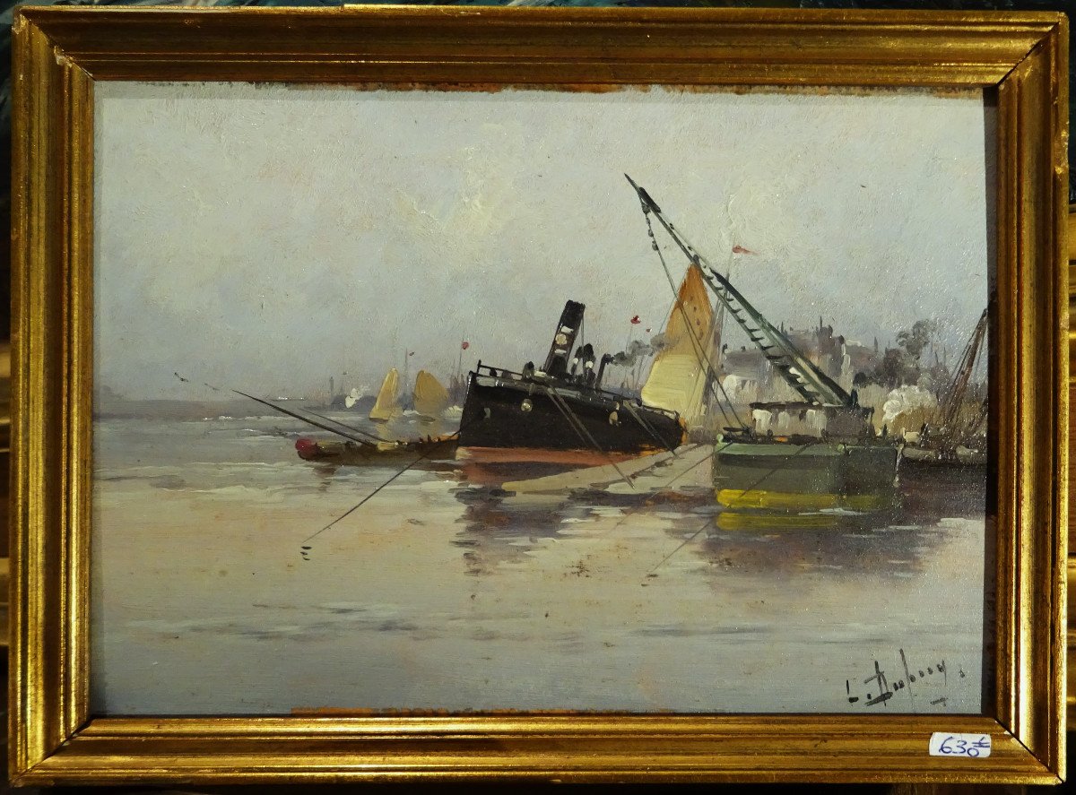 Eugène Galien Laloue signé Léon Dupuy ( 1854-1941) " Scène de port animé " Grand peintre parisien, Cortès, Barnoin, Smith...