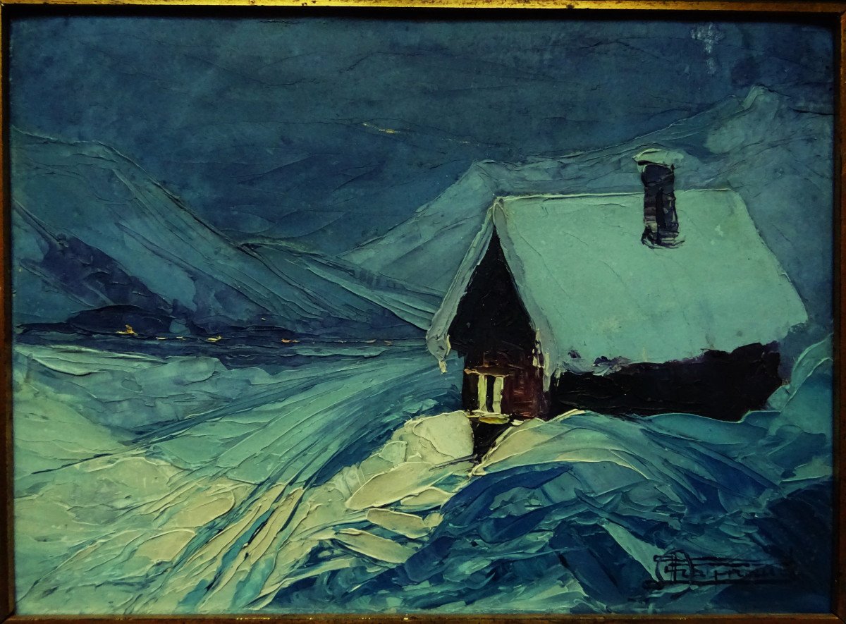 André Raynaud (1890-1974) " Soir glacial, hiver dans les Alpes " Peintre de montagnes, Valence, Contencin, Poignant, Communal-photo-2