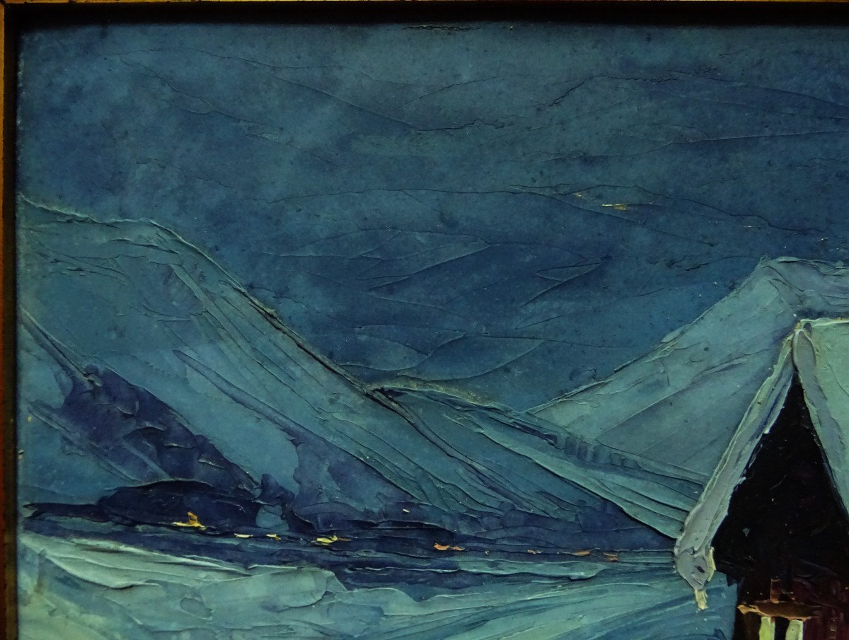 André Raynaud (1890-1974) " Soir glacial, hiver dans les Alpes " Peintre de montagnes, Valence, Contencin, Poignant, Communal-photo-3