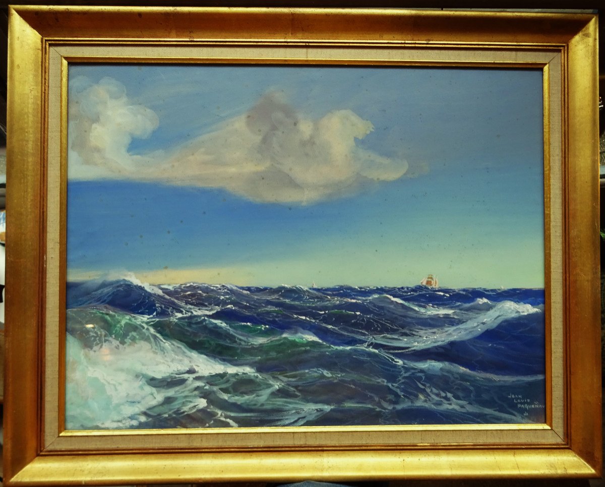 Jean Louis Paguenaud (1876-1952) " Goêlette et navires par mer formée" Peintre de la Marine, Limoges, Limousin, Marin Marie, Sebille