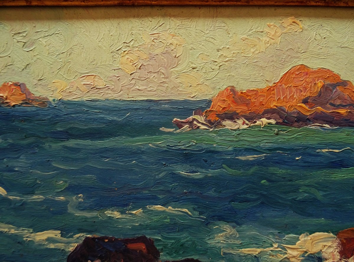 Charles Menneret (1876-1946) " Côte bretonne, Bréhat ? " Peintre breton, Loquivy, Paimpol, Madeline, Sabbagh-photo-3