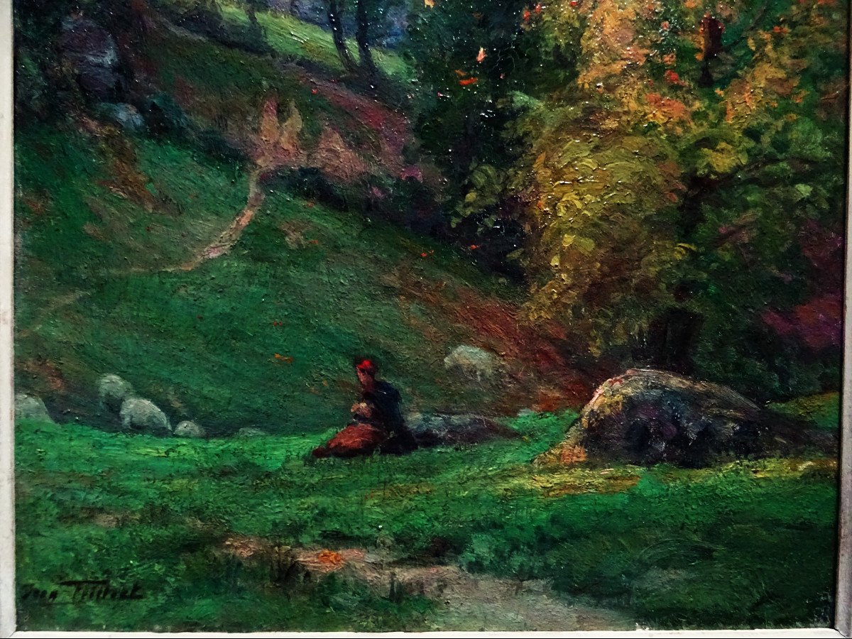 Jean Teilliet (1870-1931) "shepherdess In Limousin" Limoges Saint Junien, Crozant, Madeline, Bichet-photo-1