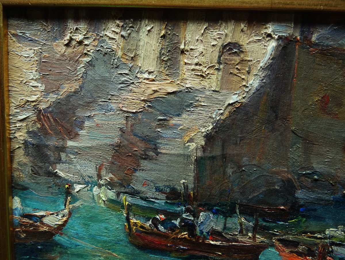 Georges Deloy (1856-1930) " Petit port Méditérranéen, Nice, Venise" Ecole Niçoise, Fer, Aurrens-photo-3
