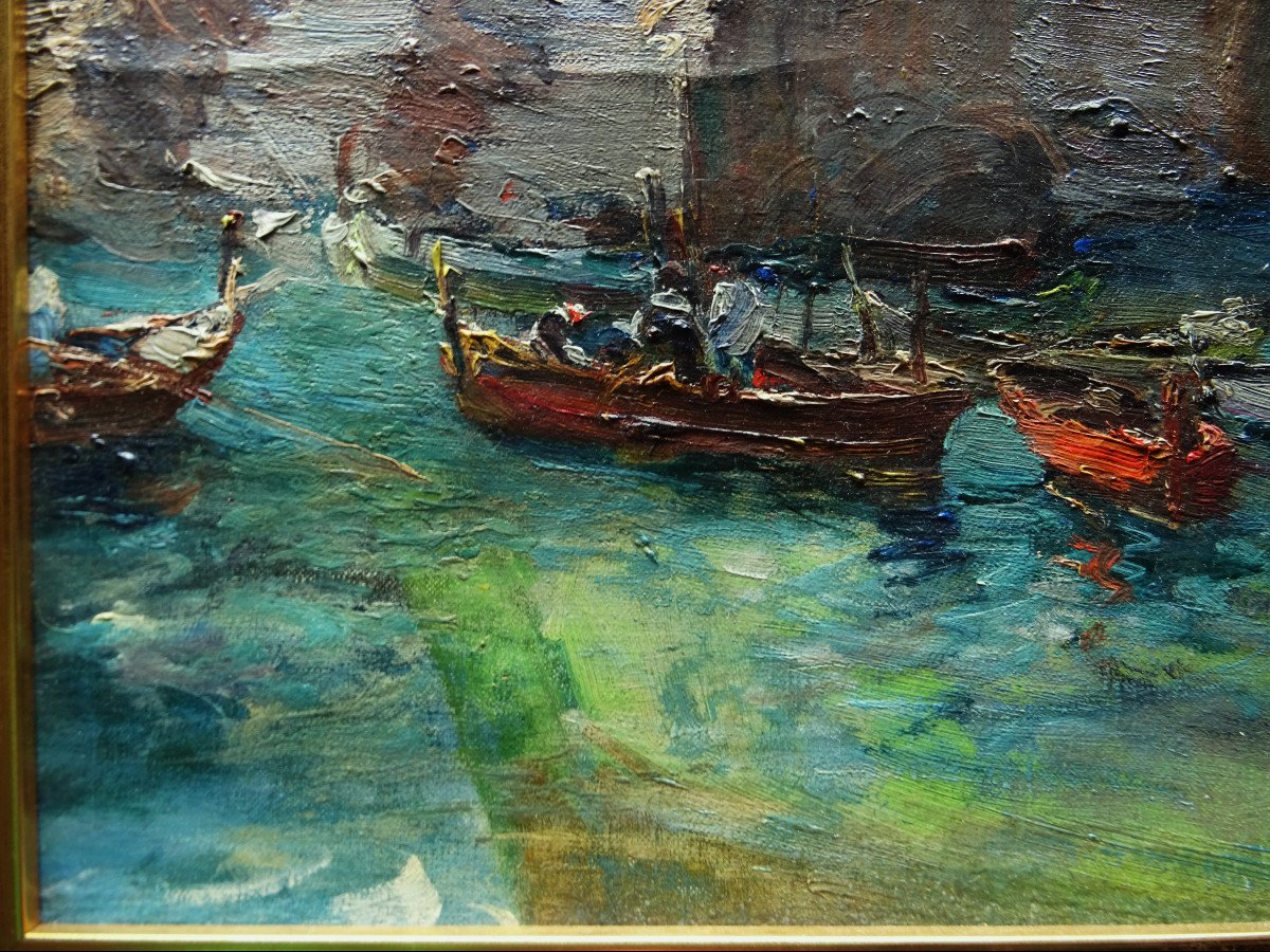 Georges Deloy (1856-1930) " Petit port Méditérranéen, Nice, Venise" Ecole Niçoise, Fer, Aurrens-photo-2
